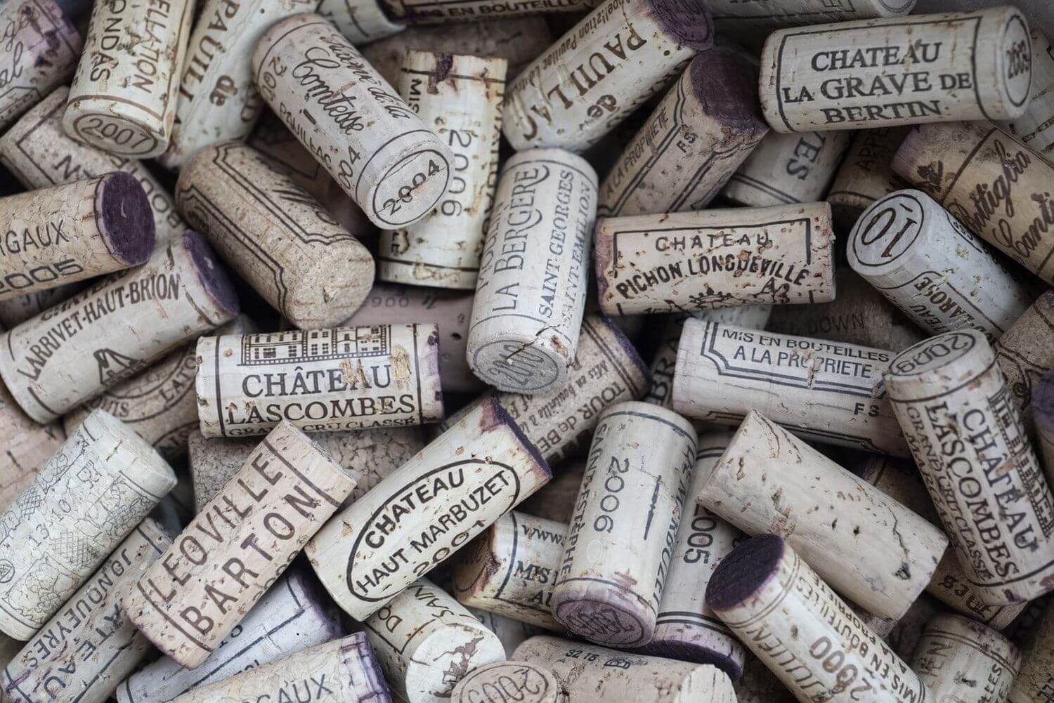 Corks cover the background